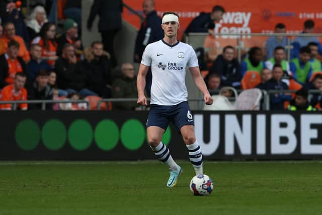 Preston North End's Liam Lindsay at Blackpool.
