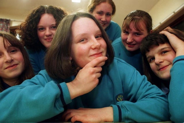 Deep in thought in 1997... Heather Seddon, centre, ponders a trip to London to celebrate Baden Powell's birthday with fellow guides from St. Joseph's pack (left to right) Angela Heyworth, Phillipa Burns, Laura Broadstock, Rebecca Berry, and Vicky Smith (Hollinshead Street Guides)