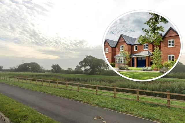 The proposed housing site, as viewed from William Young Way (images:  Google and [inset] Morris Homes)