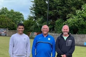 Josh Iddon (left) was victorious in the second qualifying day. Chorley’s Terry McMullan (right) was the beaten finalist, with Steve Edwards of host club Frenchwood Social Club in the centre