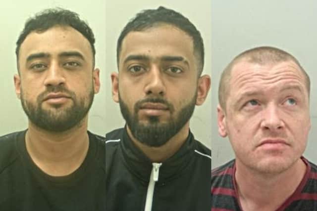 Faizaan Fareed (L), Faisal Fareed (M) and Nicholas Shaw (R) were sentenced to a total of 27 years after they kidnapped a man in Darwen (Credit: Lancashire Police)
