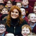 The Duchess of York pictured during her visit to Burnley's Holy Trinity Primary School yesterday