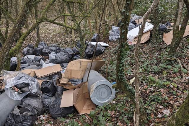 Dumped fly tipping in a forest