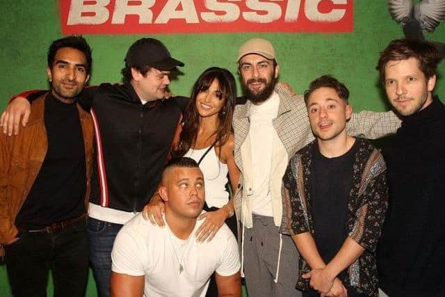 The cast of Sky Max comedy series Brassic, with Michelle Keegan and Joe Gilgun (pictured centre)