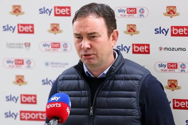 Derek Adams saw his Morecambe players pick up three points at Charlton Athletic on Good Friday Picture: Getty Images