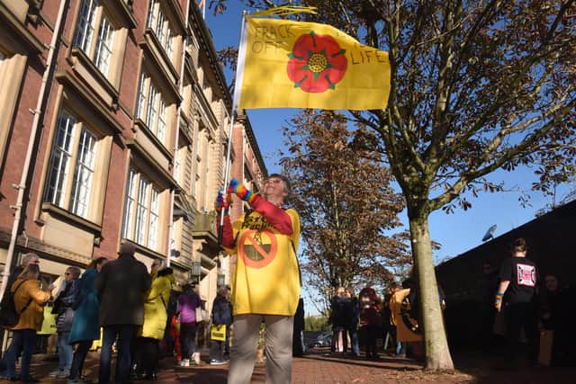 Anti-fracking protestors spent the morning outside County Hall to send councillors a message ahead of their debate on the subject