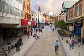 A shared central space for pedestrians, cyclists and service vehicles will run down the centre of Friargate South, with an area just for those on foot either side (image: Preston City Council)