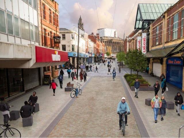 A shared central space for pedestrians, cyclists and service vehicles will run down the centre of Friargate South, with an area just for those on foot either side (image: Preston City Council)