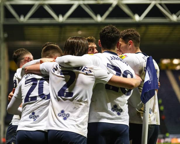 Preston North End players celebrate Troy Parrott’s late equaliser