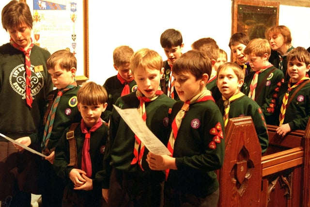 The Preston and District Cub Scouts in full voice at the annual Carol Concert in Preston Parish Church.