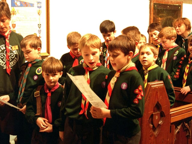 The Preston and District Cub Scouts in full voice at the annual Carol Concert in Preston Parish Church.