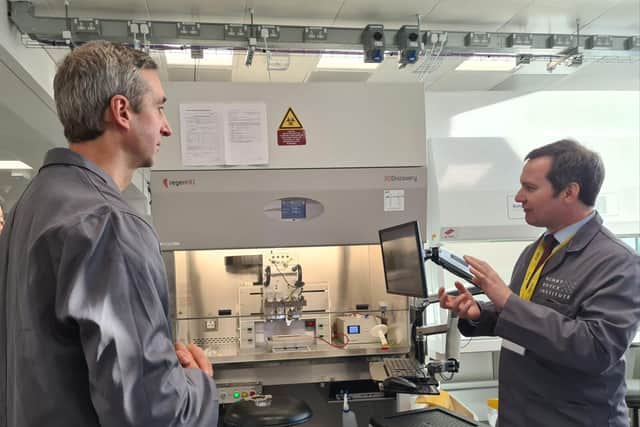 Bolton West MP Chris Green (right) visiting the Bioprinting Technology Platform with Dr Ian Wimpenny. The University of Manchester