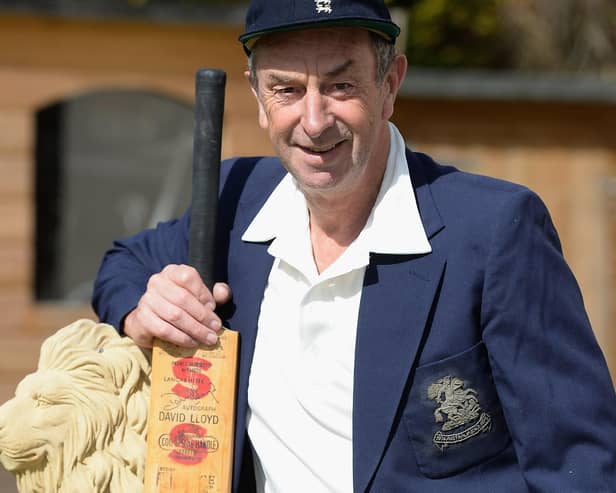 A unique collection of record breaking, match used cricket bats, caps and man of the match medals once owned by Lancashire cricket legend David "Bumble" Lloyd (pictured) is going under the hammer next month online