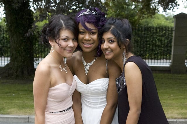 Tatiana Atherton, Shawnalee Cooper and Sapna Vatcha, ready for the Penwortham Priory Sports and Technology College prom at Farington Lodge in 2010