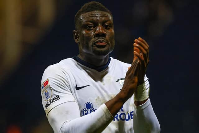 Preston North End's Bambo Diaby applauds the fans