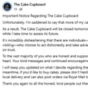 Laura Craig's post declaring her honesty cupboard closed