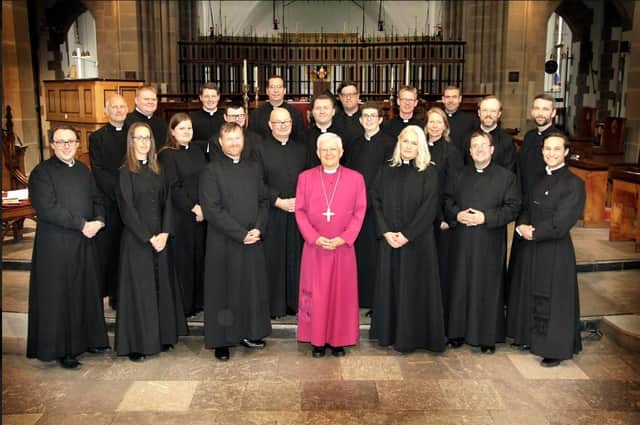 Bishop Julian Henderson with Lancashire's 21 new priests.