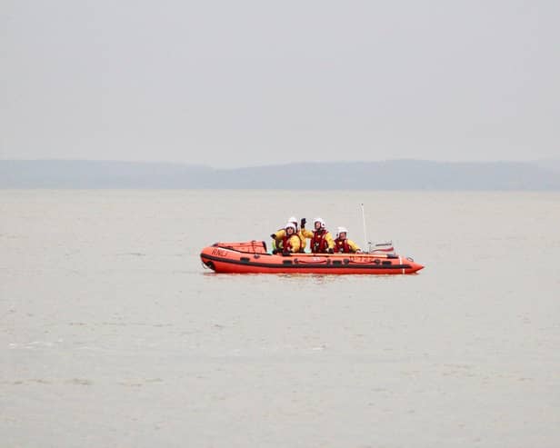 Morecambe lifeboat out in the bay.