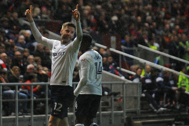 Preston North End's Paul Gallagher celebrates scoring his sides first goal.