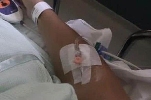 Hayley Tamaddon shared this image on Instagram showing herself on a hospital drip