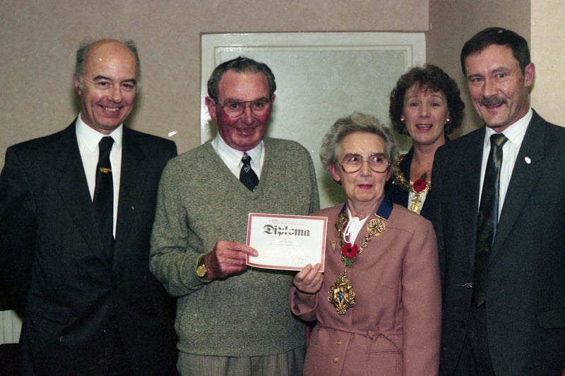 Bus driver David Bellingham achieved 22 years safe driving and his record was recognised at a recent awards ceremony. Pictured, from left, managing director of Preston Bus Tom Haldon, David Bellingham, Coun Mary Rawcliffe, mayoress Coun Jackie Nagy and chief administrative assistant Ken Seed