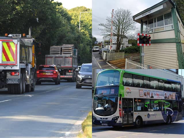 The A582 in South Ribble (left) could become a freer-flowing route thanks to Network North cash, while the reopening of Midge Hall station (top right) is another potential project, along with a boost for bus facilities across Lancashire