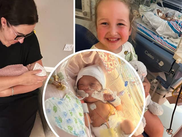 Photo One: Carley with miracle baby, Maeva Elsie Cowburn, whose short life is a legacy of helping others
Photo Two: Big sister Anais pays Maeva a visit
Photo Three: Miracle baby Maeva put up a brave fight for life