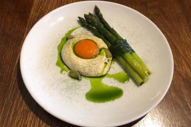 The charcoal grilled Wye Valley new season asparagus with wild garlic mayonnaise