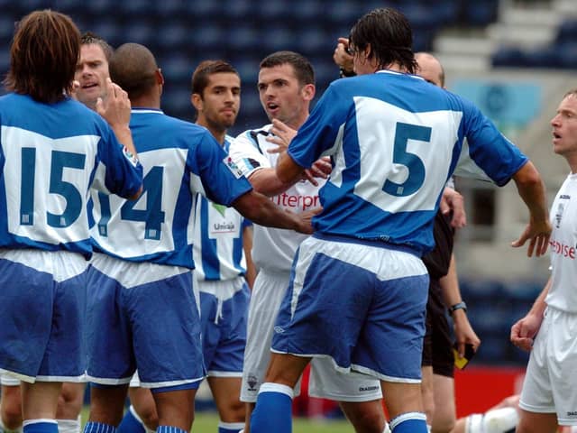 Tempers get heated during Preston North End's friendly against Malaga at Deepdale in July 2005