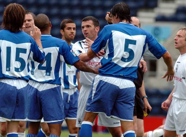Tempers get heated during Preston North End's friendly against Malaga at Deepdale in July 2005