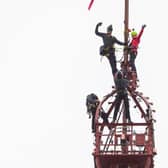 After reaching the very top, Amanda grasped the flag pole and hung the Heart radio flag as she enjoyed incredible views of Blackpool, the Irish Sea and the Fylde Coast. (Picture by Heart Radio)