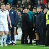 Preston North End manager Ryan Lowe looks on after trouble broke out between him and Swansea City's Joe Allen