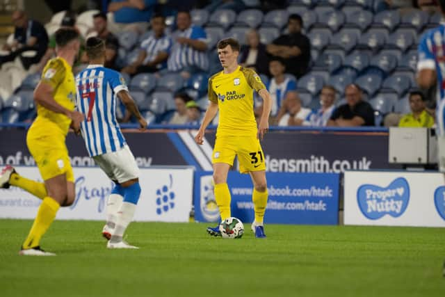 Jacob Slater in action against Huddersfield Town. Credit: PNEFC/Ian Robinson.