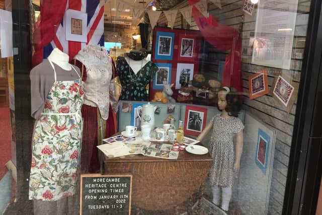 A special platinum jubilee display in the window of Morecambe Heritage Centre.