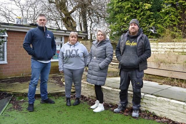 Tim Mullock (left) has set up Kiistone which offsets stage payments with job tasks, to help customers like Terri Dainty and her mum (centre), and tradesmen like Cameron Crook (right).