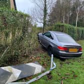 A drink-driver has been charged after a car crashed into a hedge near Preston (Credit: Lancs Road Police)