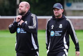 Bamber Bridge boss Jamie Milligan, right, and assistant John Hills (photo: Ruth Hornby)