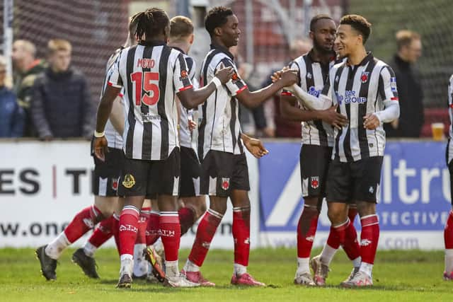 Chorley's Josh Popoola cekebrates his goal (photo: David Airey/dia_images)