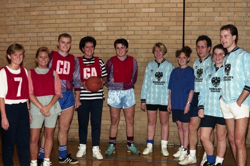 Bank workers mixed up the sexes at a high-shooting annual sports evening. Men took part in ladies'  netball matches and women played alongside men on the football pitch to see which bank in the Preston area came out first