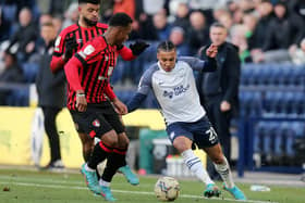 Preston North End striker Cameron Archer in action against Bournemouth at Deepdale