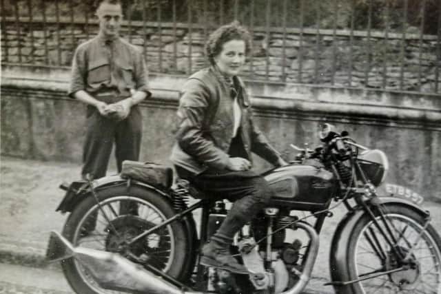 Margaret pictured at the TT races on the Isle of Man in the 1950s