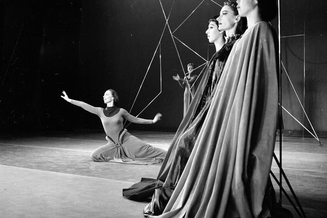 The Martha Graham Dance Company, from the USA, rehearsal at the Empire Theatre during the Edinburgh Festival in 1963.