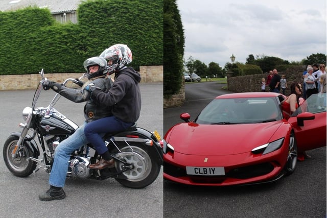 Albany Academy pupils arrive on a motorbike and in a Ferrari