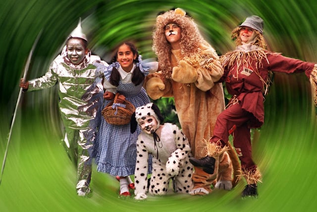 Preston, Fulwood, Kennington Primary School's production of the Wizard of Oz. Featuring (left to right): Abubaker Basama (Tinman), Mila Pandav (Dorothy), Kelly Sawyer (Toto), Mark Bulmer (Lion) and Hannah Carter (Scarecrow)