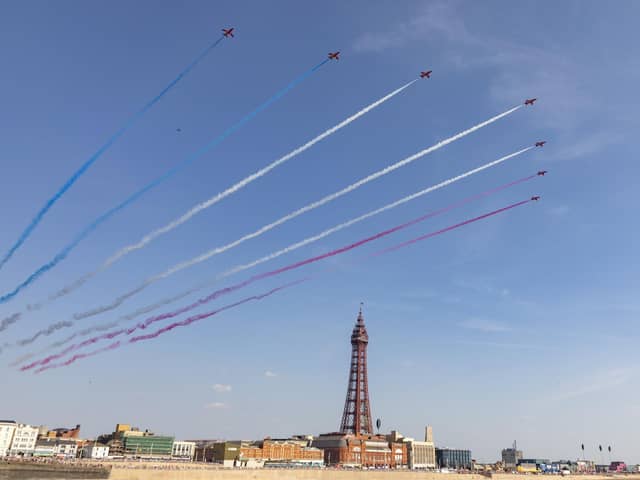 The Royal Air Force Aerobatic Team, the Red Arrows arrive at Blackpool to display for the air show . Photo :SAC Katrina Knox