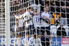 Preston North End celebrate Cameron Archer's equaliser against Bournemouth at Deepdale