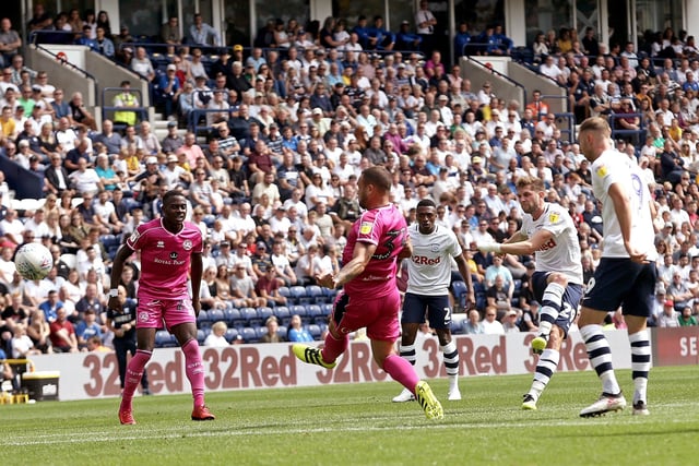 Preston North End's Tom Barkhuizen with an effort wide of the mark