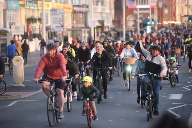 Cyclists of all ages took part in Ride the Lights on Blackpool Promenade.