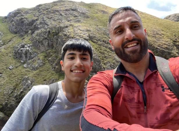 Sami Ahmed (left) with his dad Khalil. Sami from Bradford was hiking with his family when he slipped and fell at Dow Crag in the Lake District. A Coastguard helicopter was scrambled to the scene and winched Sami out but "tragically, he did not survive his fall", Coniston Mountain Rescue Team said
