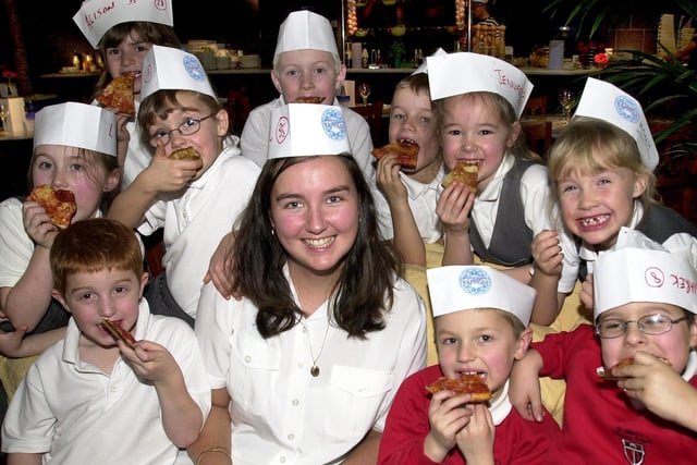 Lancashire Evening Post Primary Teacher of the Year, Rachel Noonan, with her class, year two from St Clare's Primary School, Fulwood, Preston, who were treated to a party at Pizza Express, Winckley Square, Preston